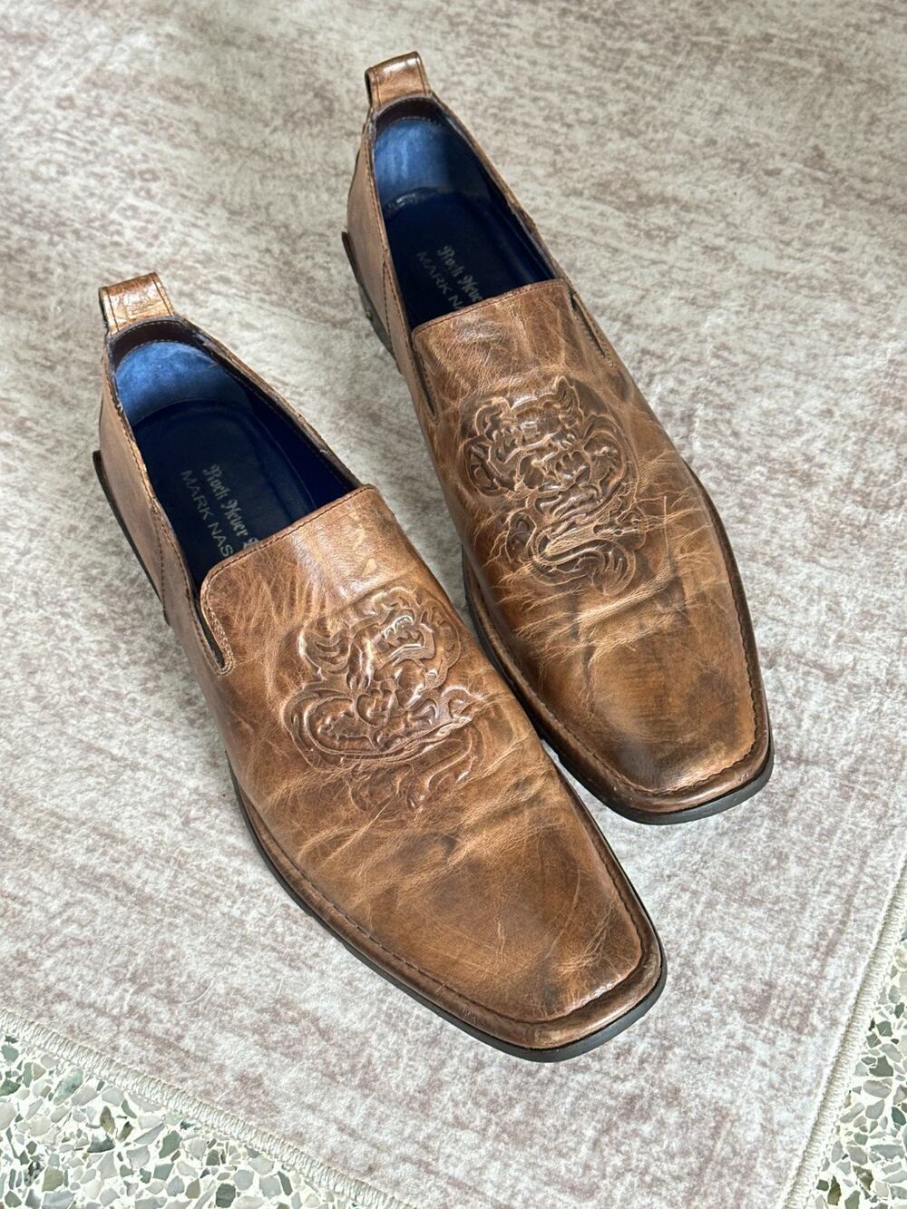MARK NASON Rock Never Dies Dragon Loafers Shoes Mens Size 12 Brown Leather Italy